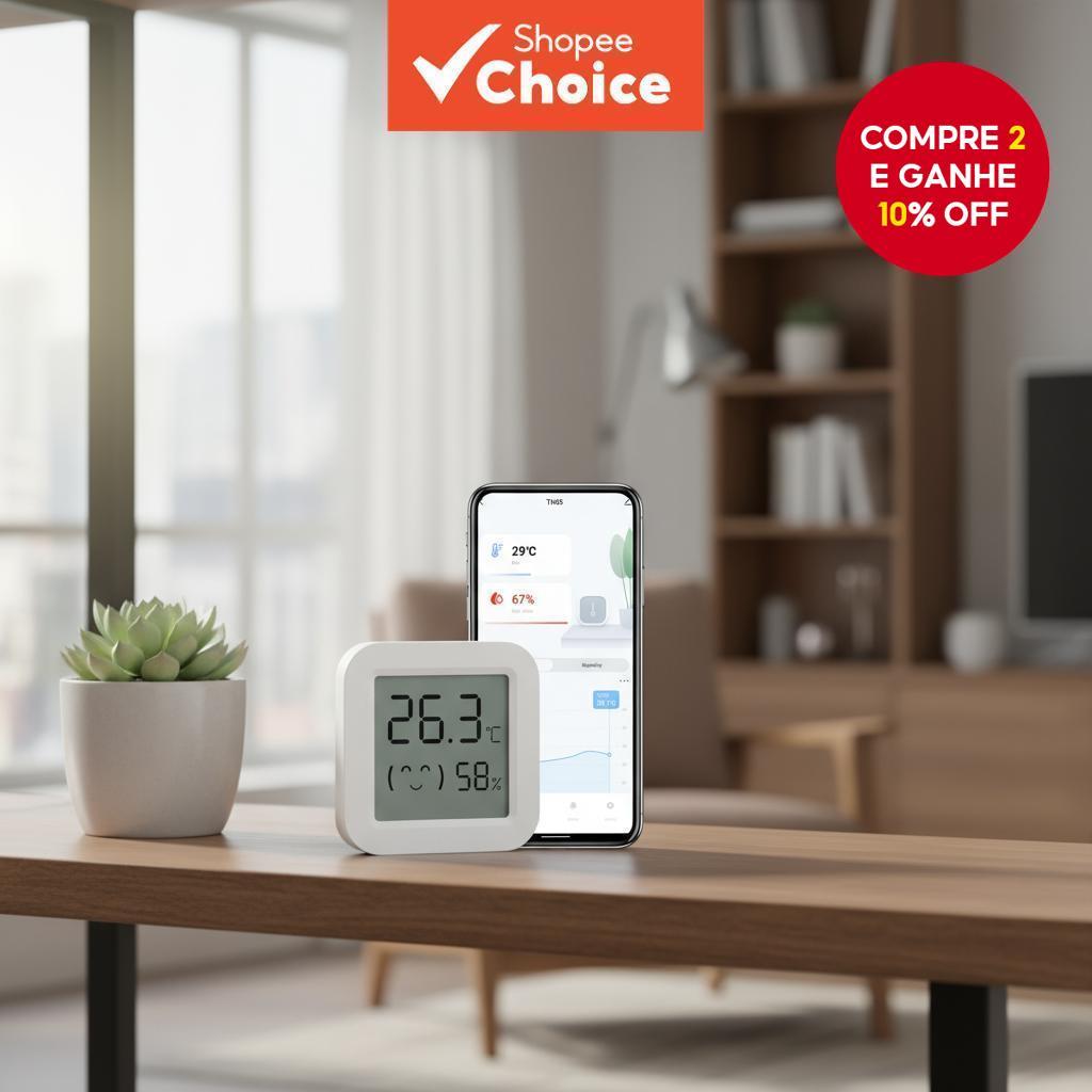 Mini Higrômetro Elétrico Inteligente Tuya Compatível com Bluetooth LCD Termômetro Sensor de Umidade Temperatura