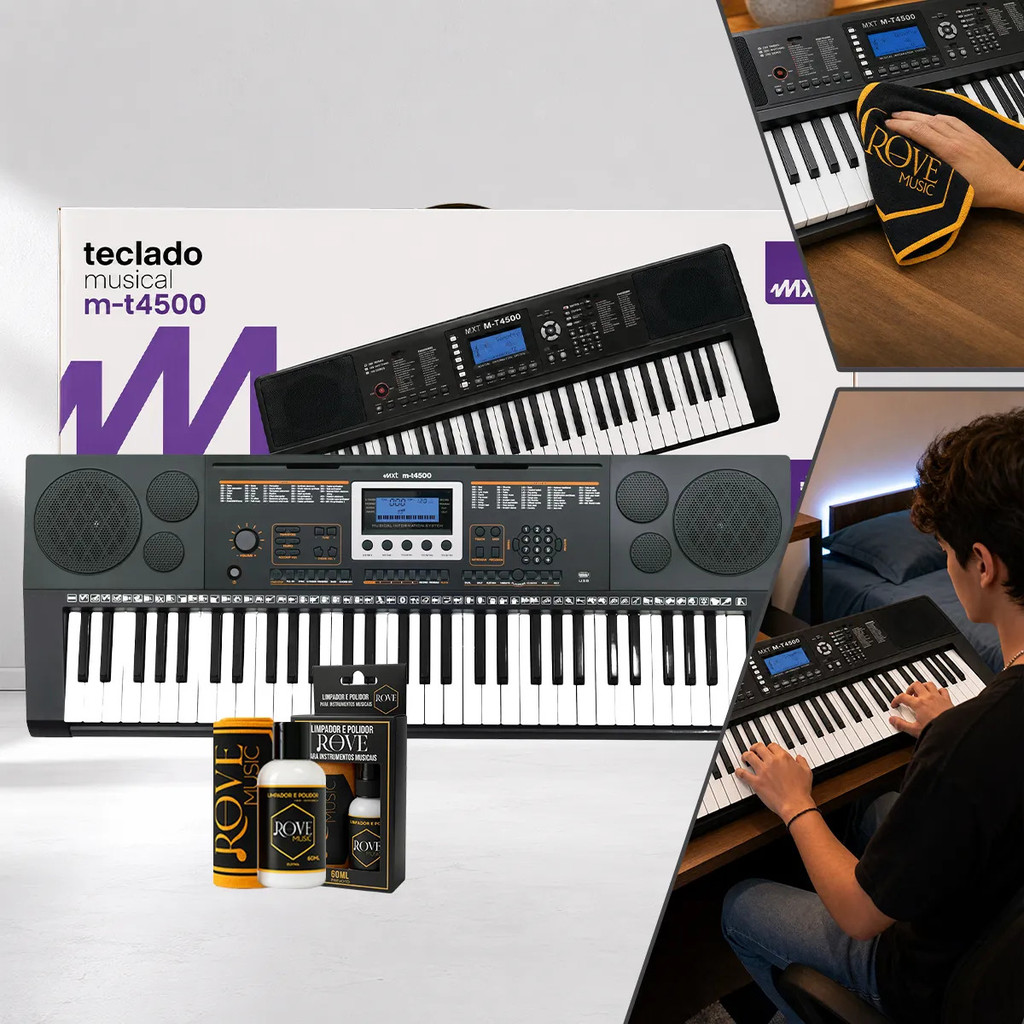 Teclado Estudante Semi Profissional Musical Mxt Mt4500 61 Teclas Sensitivas Usb Midi 5/8 Led Ritmos Timbres Legais