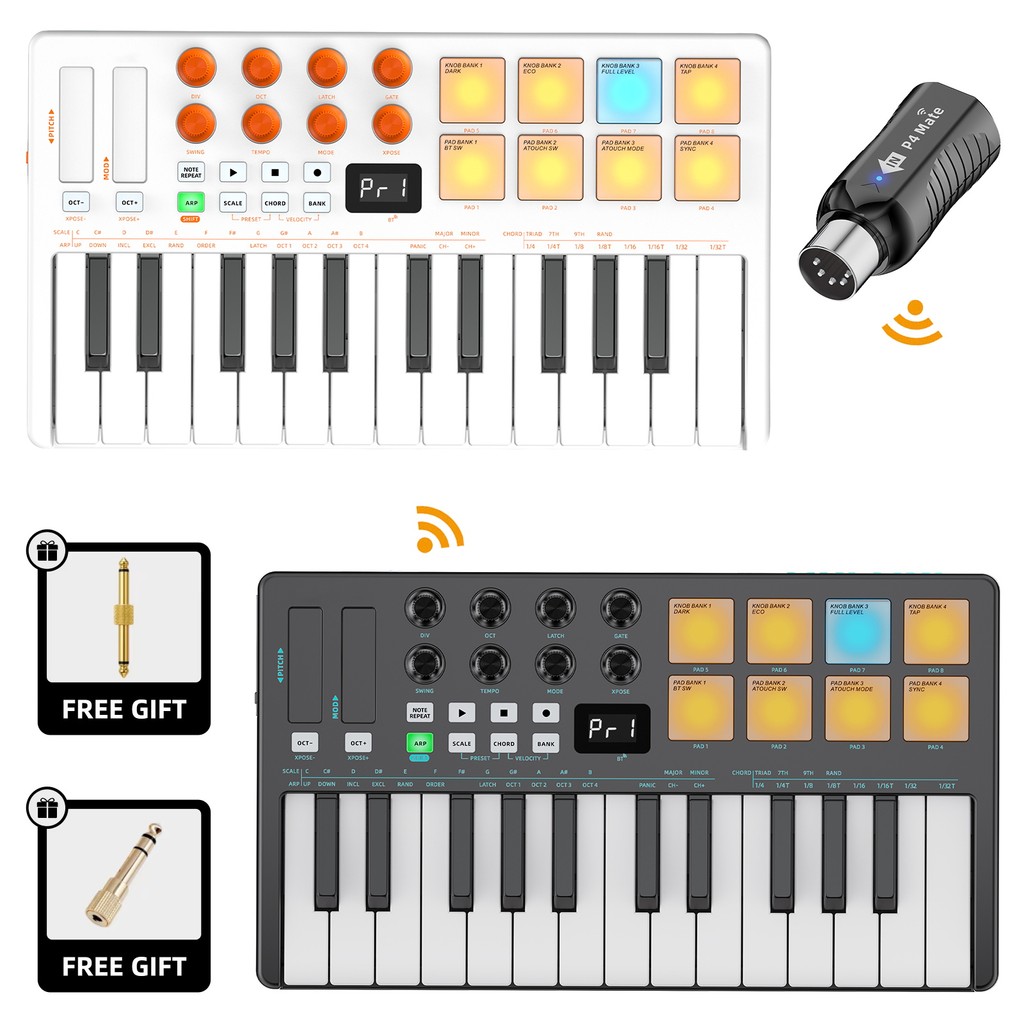 Controlador De Teclado MIDI De 25 Teclas Com Almofada Receptor Sem Fio Instrumentos Portátil