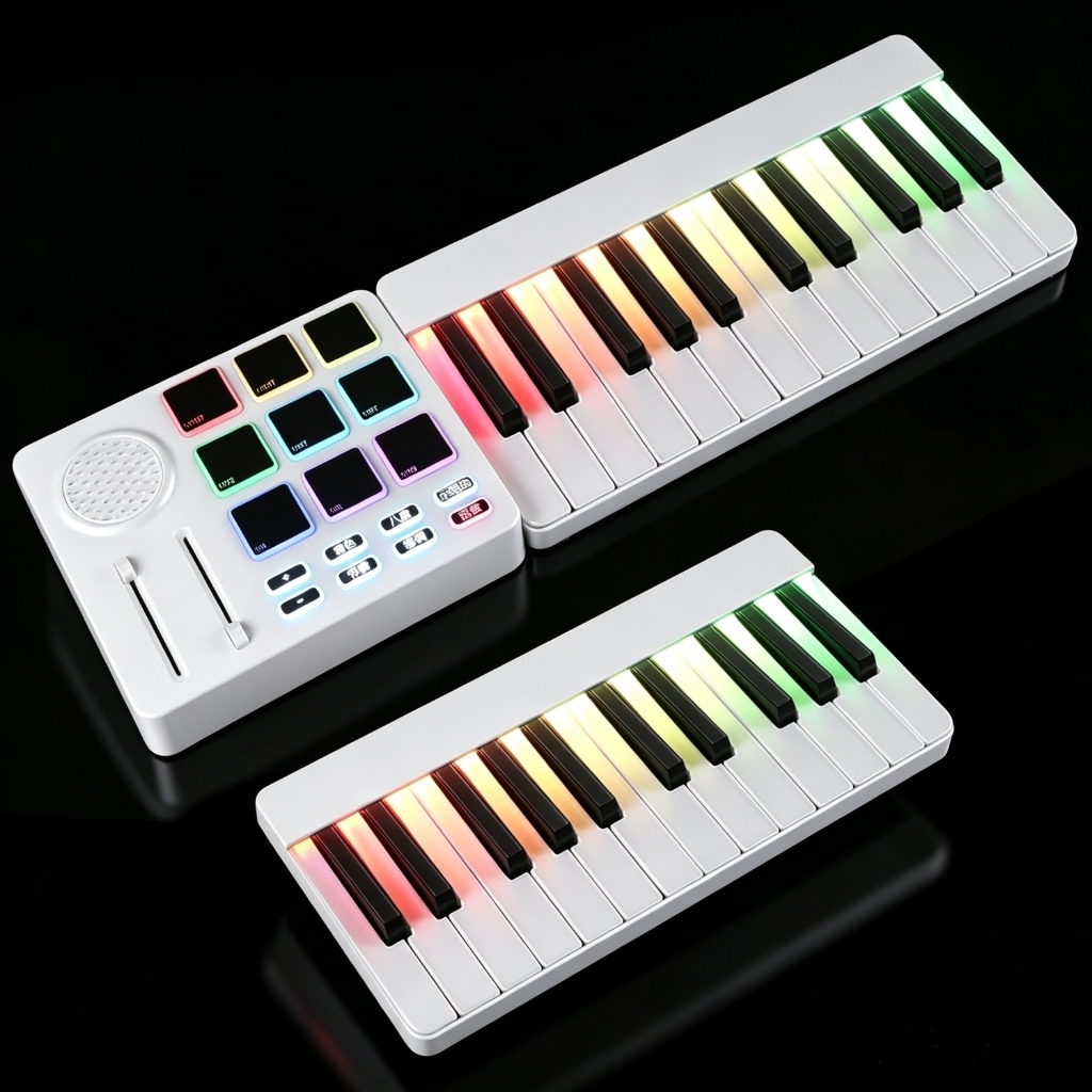 Teclado MIDI luminoso arco-íris com encaixe magnético | Teclado eletrônico para composição para iniciantes com pads de p