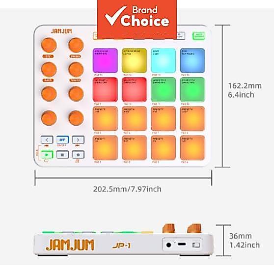 Controlador MIDI Sem Fio JAMJUM JP 1, 16 pads RGB, 8 botões personalizáveis, conexão Bluetooth, para produção musical,