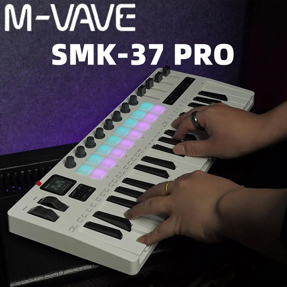M-VAVE SMK 37 PRO 37 Teclas MIDI Teclado Controlador Integrado FM Synth 16 RGB Drum Pads Bluetooth USB C Semipesadas Par
