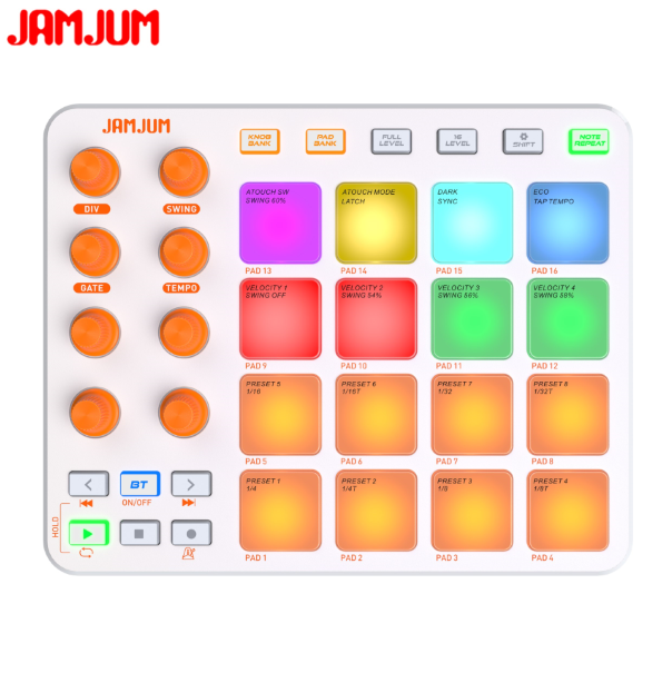 JAMJUM JP 1 Controlador MIDI Sem Fio Pad 16 RGB Drum Pads 8 Botões Personalizados Bluetooth Beat Maker Para Presente De