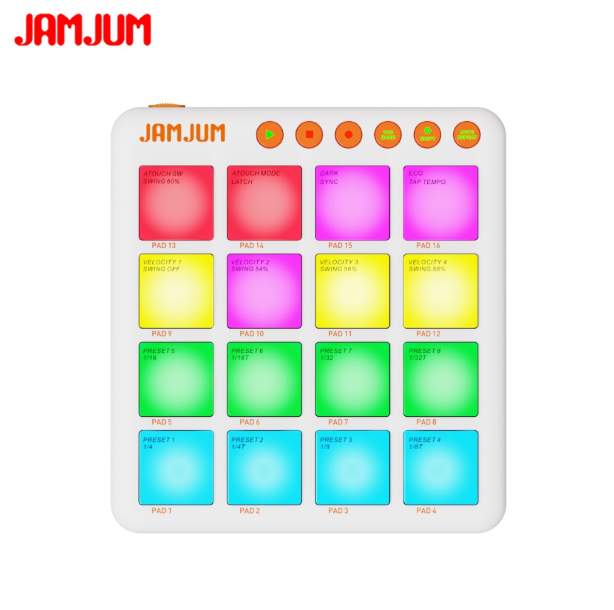 JAMJUM JP MINI Controlador MIDI Sem Fio Pad 16 RGB Velocity Drum Pads Bluetooth Beat Maker Bateria Embutida Produção De