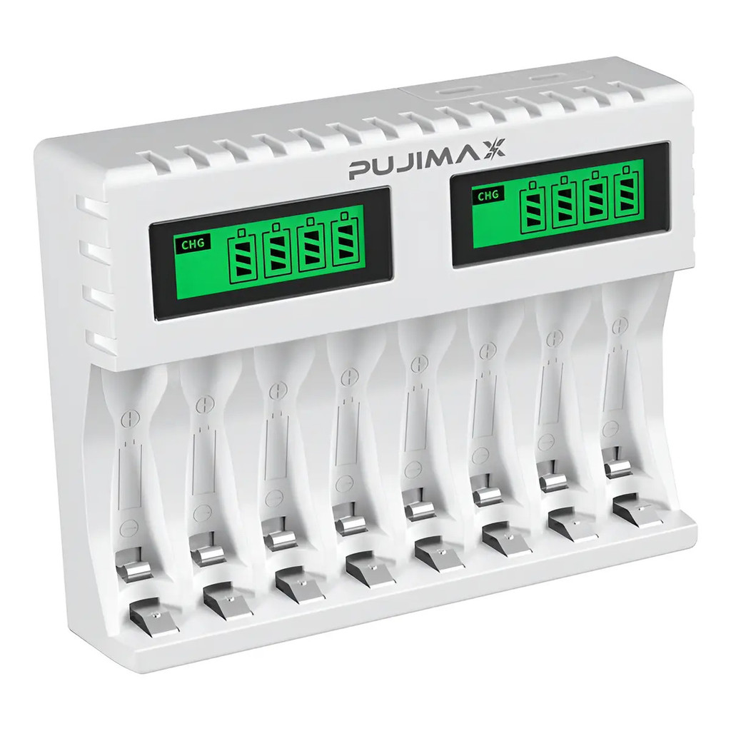 Carregador Rápido Pilhas 8 Slots Pujimax Tela Lcd Aa/aaa Bra