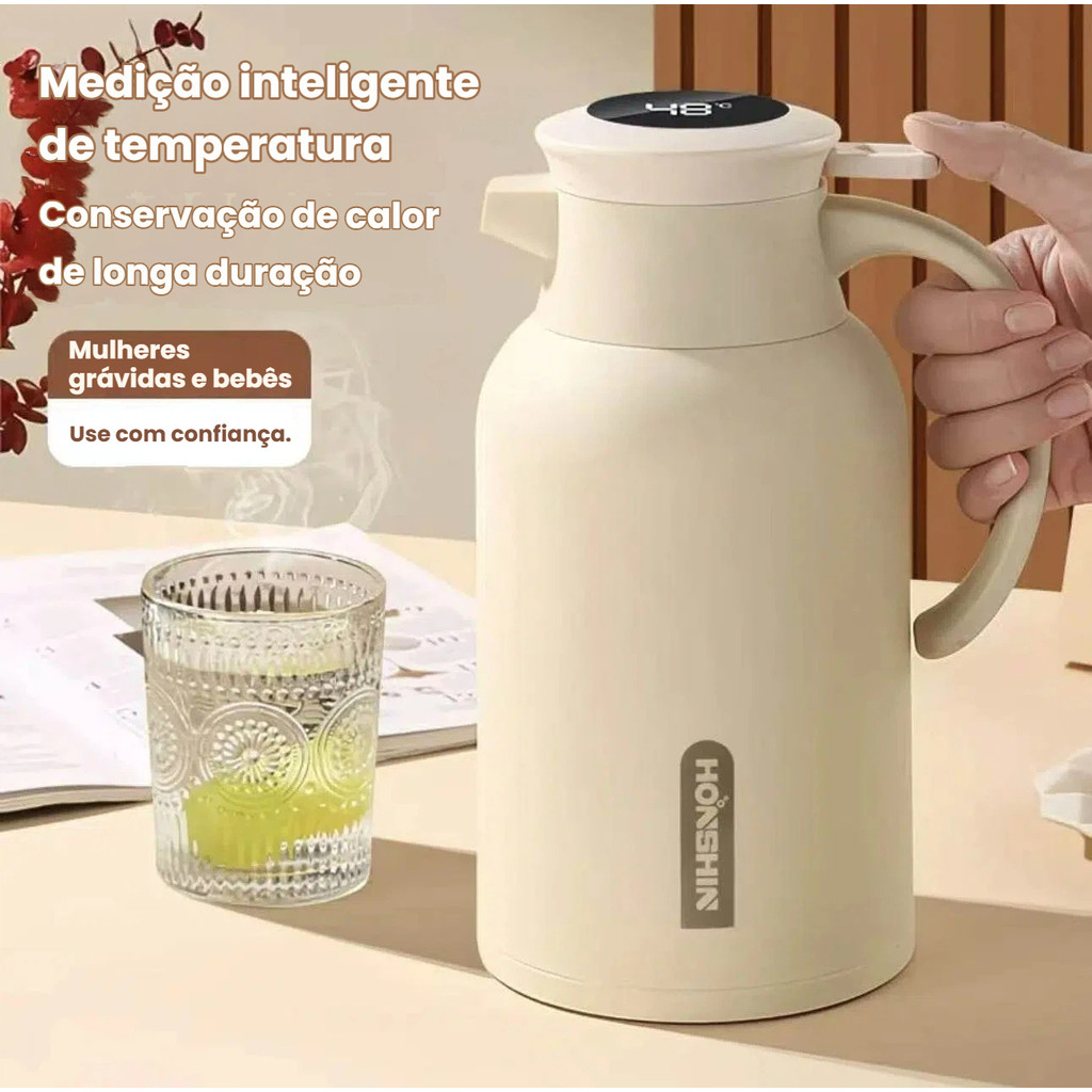 Garrafa Térmica Inteligente 1L com Display Digital de Temperatura–Controle Exato,Isolamento a Vácuo