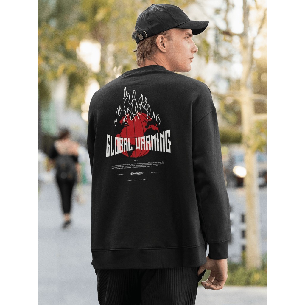 Moletom Careca Blusa de Frio Suéter Gola Redonda Masculino Casual Streetwear 100% Algodão Estampado - Global Warming