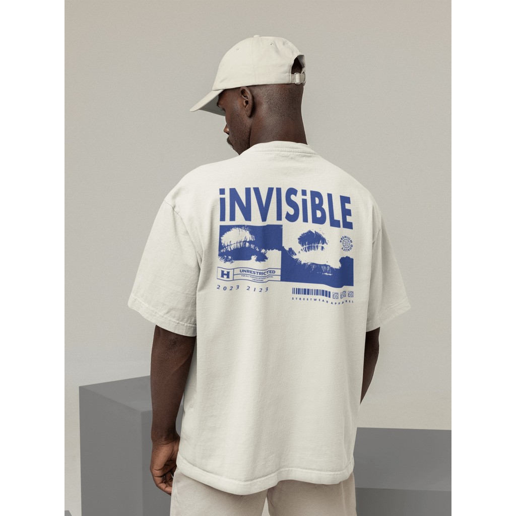 Camisa Camiseta Oversized Streetwear Masculino Urbano Treino Preto e Off Whte Estampado - INVISIBLE
