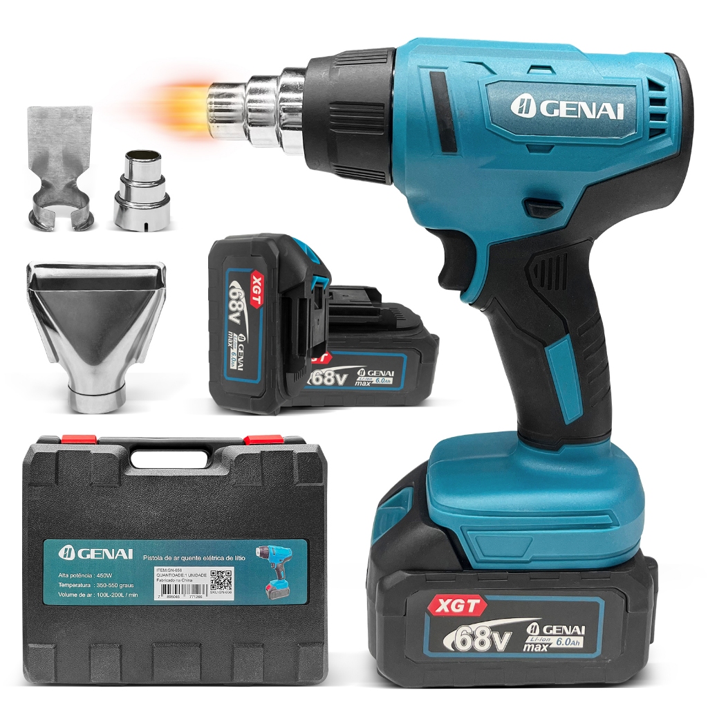 GENAI Battery Operated Hot Air Gun | 10 Cells 1300mAh | 2 Batteries + 1 Charger