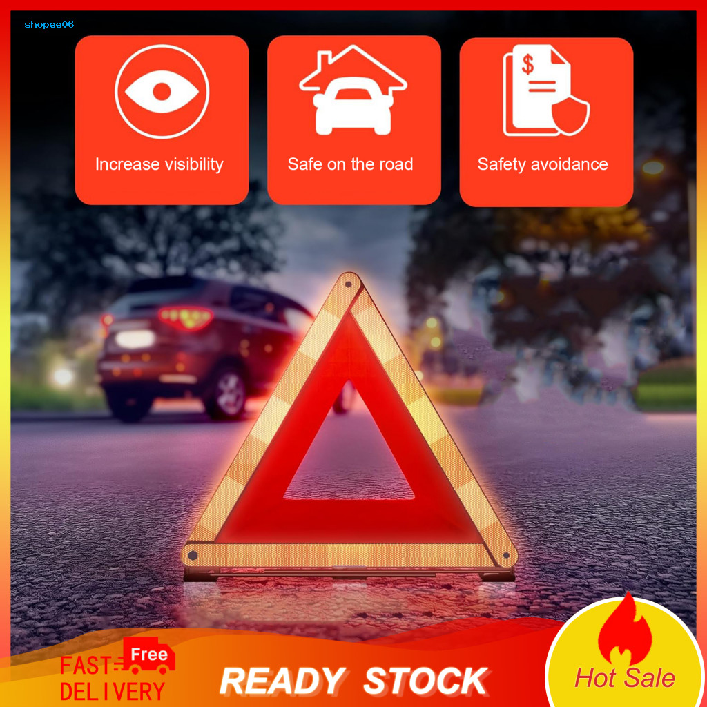 Folding Design Tripod Reflective Emergency Warning Triangle Stand 45cm Vehicle with Metal Bracket for Night Visibility a