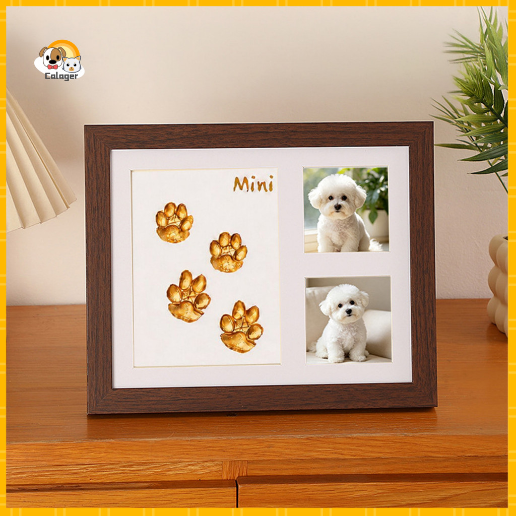 Pet Photo Frame Paw Print Keepsake Memory Kit – Diy Ink Pad Soft Clay for Dog Cat Personalized Commemorative for