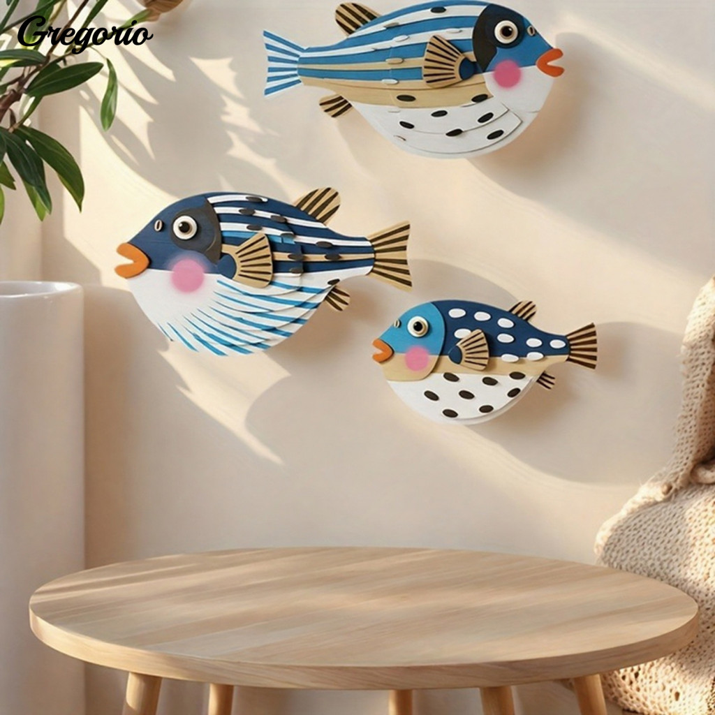 Fish Shape Wall Sign Nautical Decorations 3pcs Ocean Theme Decor Set Wooden Shell Starfish Coastal Hanging Ornaments for