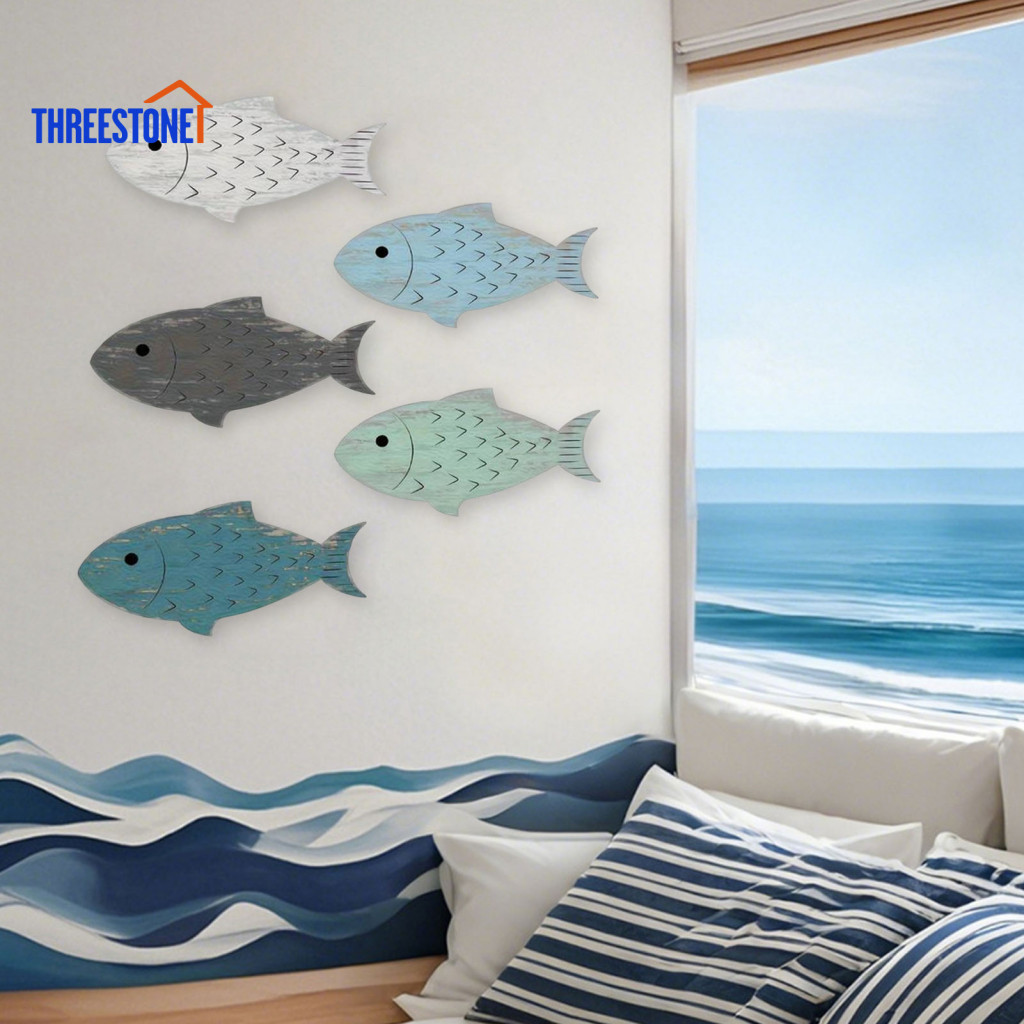 Set of 20 Wooden Fish Decorations Nautical Wall Decoration Pcs Decor – Coastal Theme Painted Ornaments for Beach House