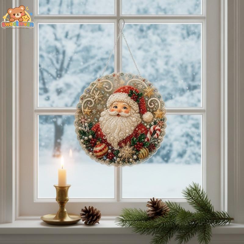 sweetmvzn 3D Natal DIY Pérola Strass Kit Com Corrente De Metal Janela Festiva Parede Casa Decoração De Festa De Ornament