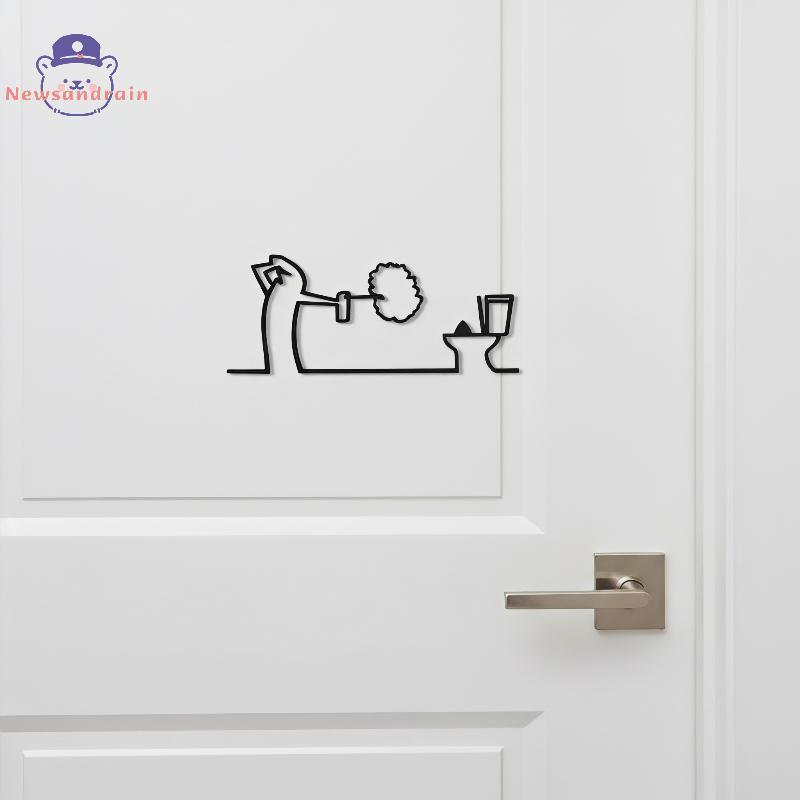 newsandrain Auto-Adesivo Linha Minimalista Arte Da Parede 3D Impresso Sinal De Toalete À Prova Dwaterproof Água Ornament