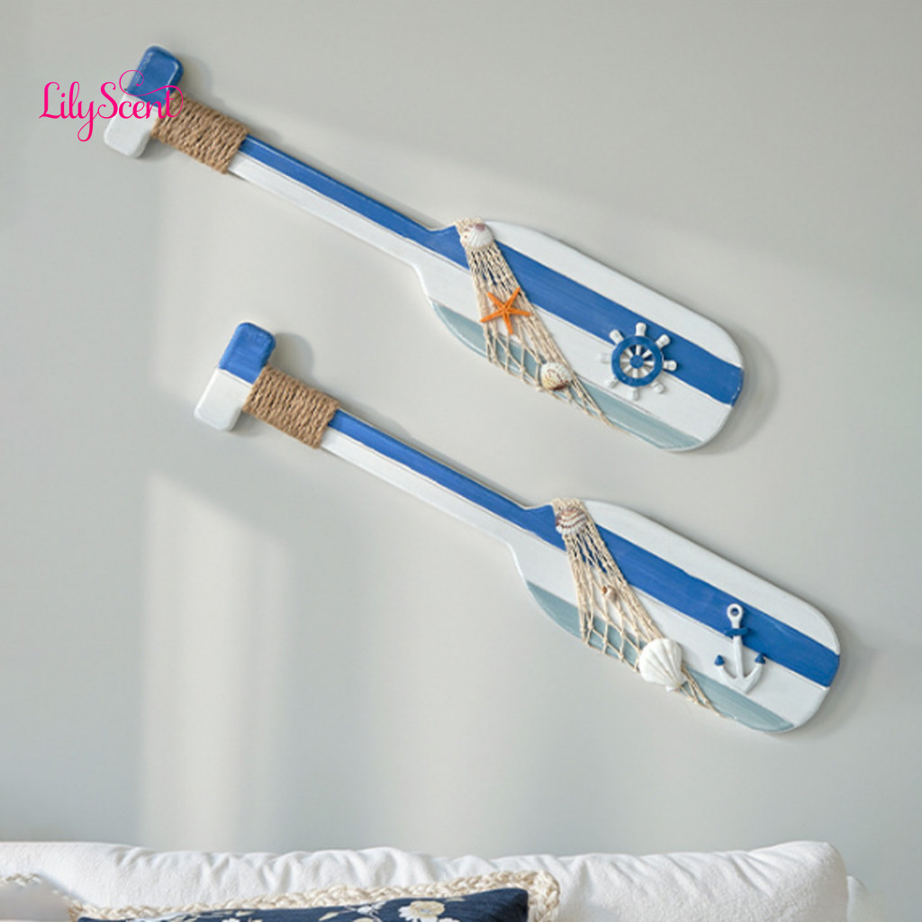 Wooden Ornament Bedroom Wall Art 19.7 Nautical Canoe Oar Decor with Rope – Rustic Paddle for Beach House Room Summer C