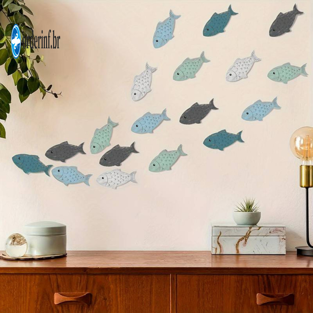 20 Pcs Wooden Fish Wall Decor Set – Nautical Coastal Theme Painted Ornaments for Beach House Lake Home Decoration Trop
