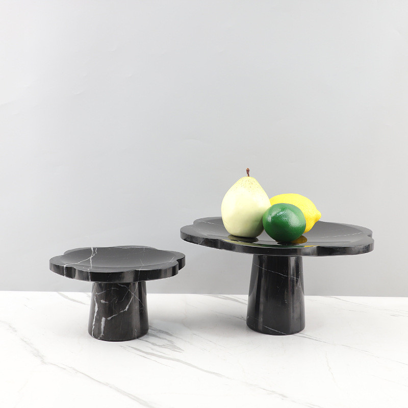 European-style minimalist natural marble high-footed lace-trimmed tray decorative fruit plate ornament for dining room,