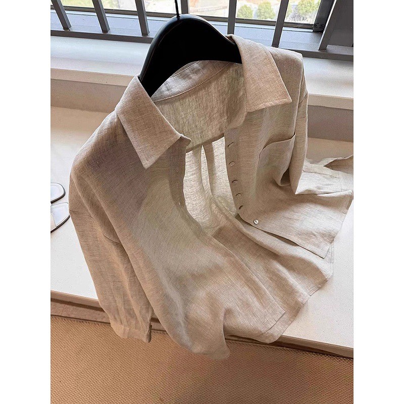 Natural Linen Minimalist Shirt for Women2025New Year's Imported Loose Long-Sleeved Thin Top
