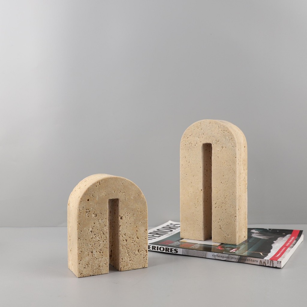 QV93 Modern minimalist wabi-sabi style, pure natural yellow travertine arch ornament, suitable for living rooms, bedroom
