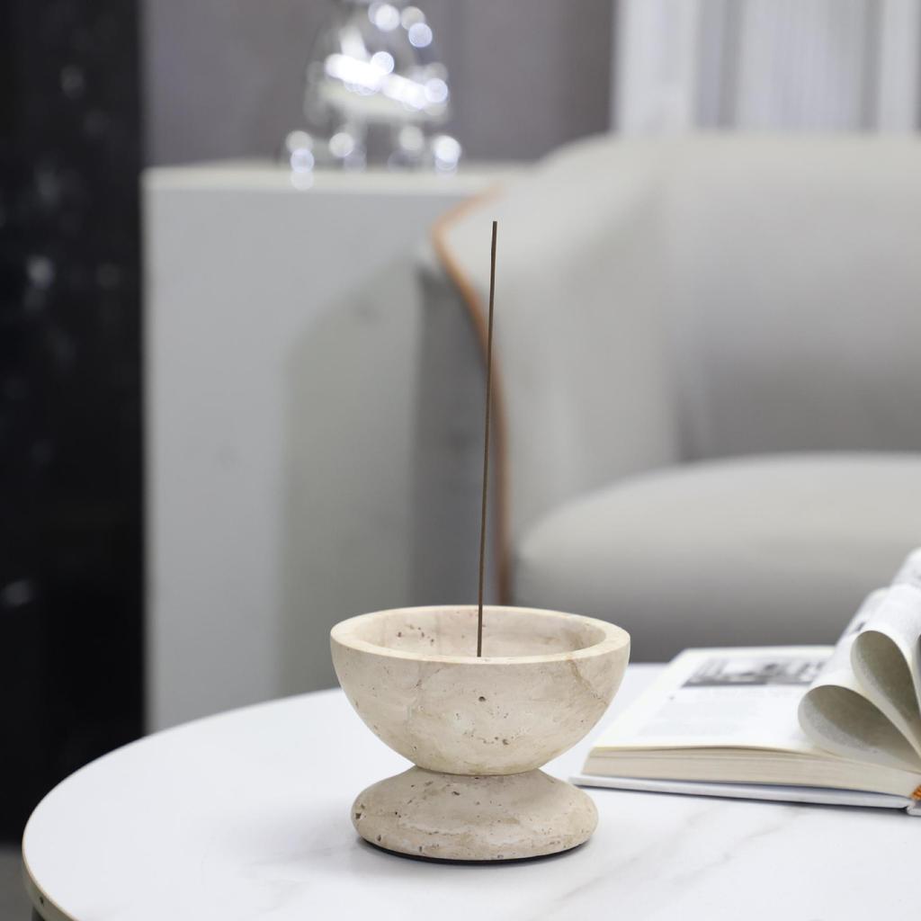JQT6 Modern minimalist natural yellow travertine incense burner, decorative piece for living room, bedroom, study, or TV