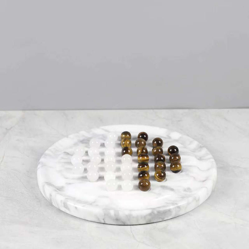 CLB6 Modern minimalist natural marble round chessboard decorative piece, suitable for study rooms, hotels, offices, and