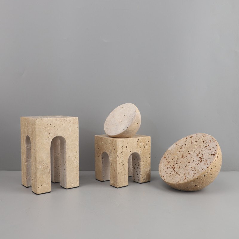 Z1EV Modern minimalist, all-natural travertine arch tabletop decoration for living rooms, bedrooms, entryways, studies,