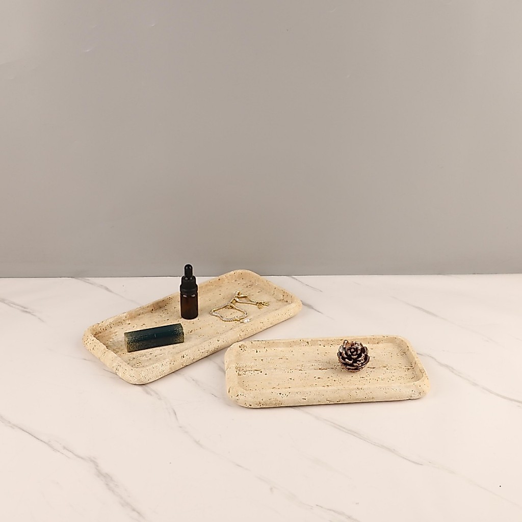 IWSR European-style, minimalist, and wabi-sabi-inspired natural stone and marble tray, decorative piece for living rooms
