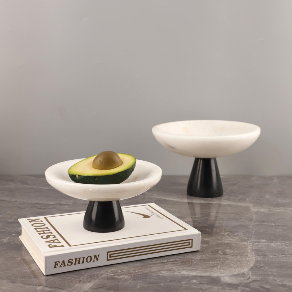 4P5C Modern minimalist natural marble high-footed round fruit platter, suitable for dining tables, coffee tables, hotel