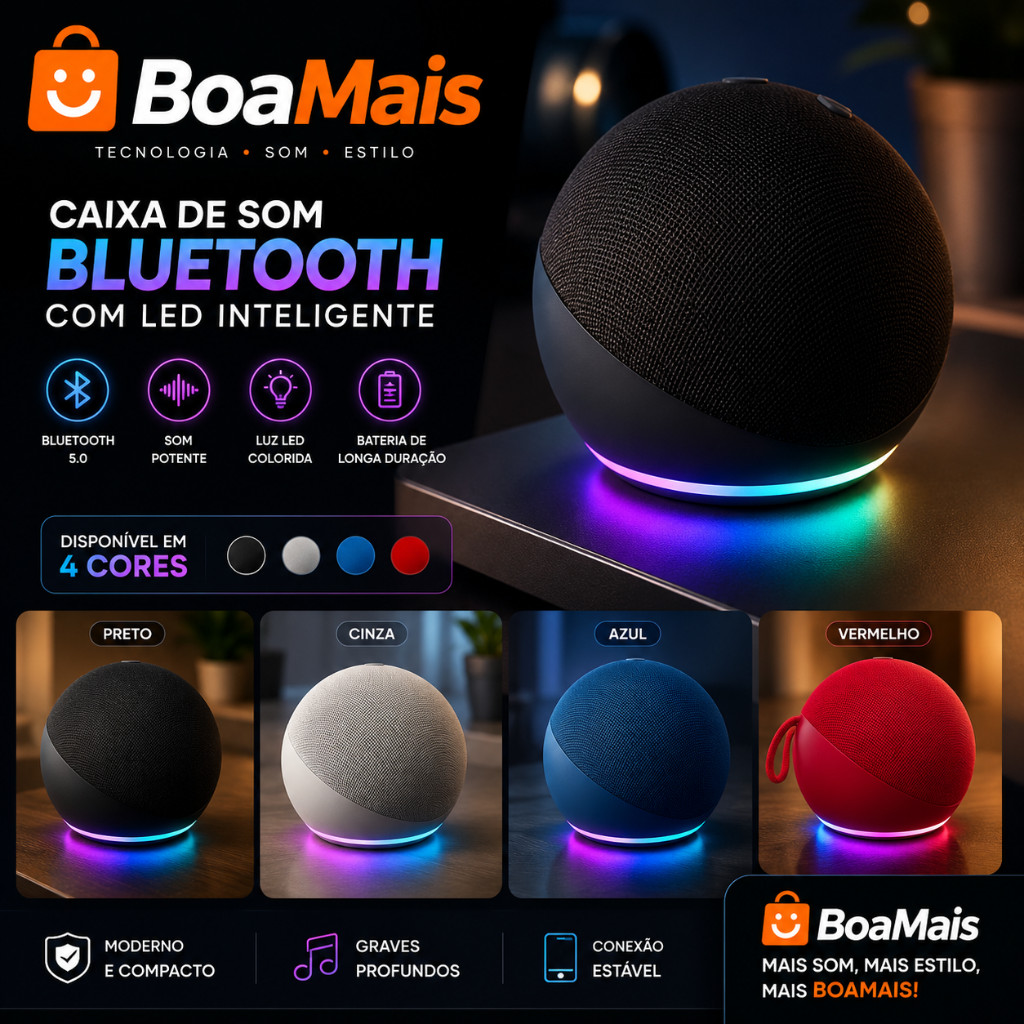 Caixa de som portátil original Bluetooth 5W com luz LED colorida, compatível com rádio FM USB