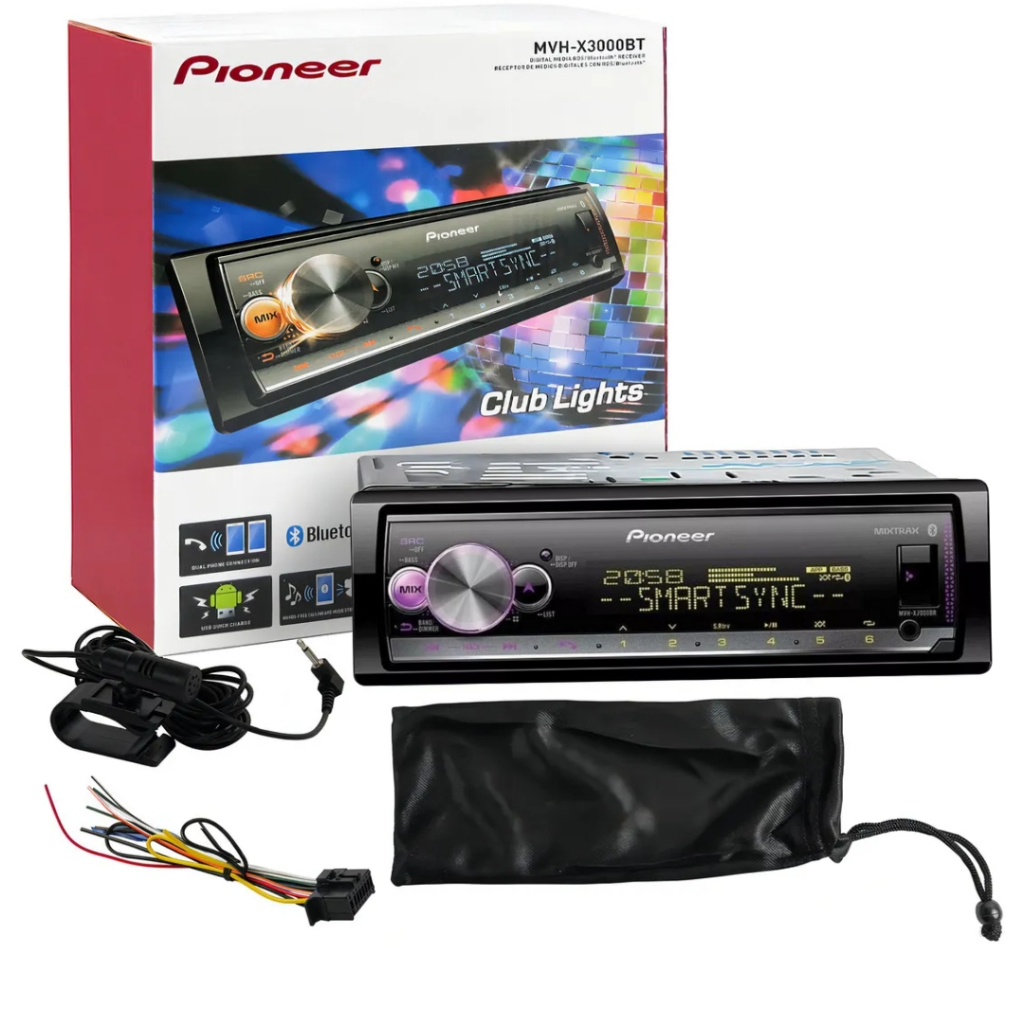 Som Automotivo Pioneer X3000BT Rádio MVH-X3000BR Bluetooth USB MP3 LED Multicores Compatível Android