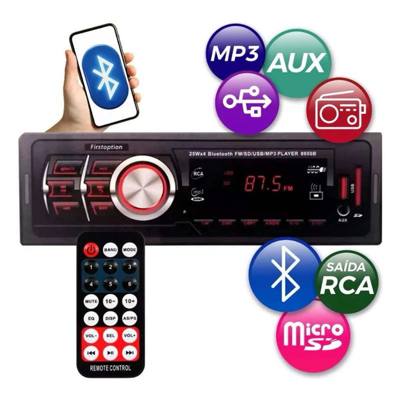 Rádio Para Carro Automotivo B - Bluetooth 5.3 + USB Rápido | Áudio HD | Plug & Play | Compatível com Todos os Carros