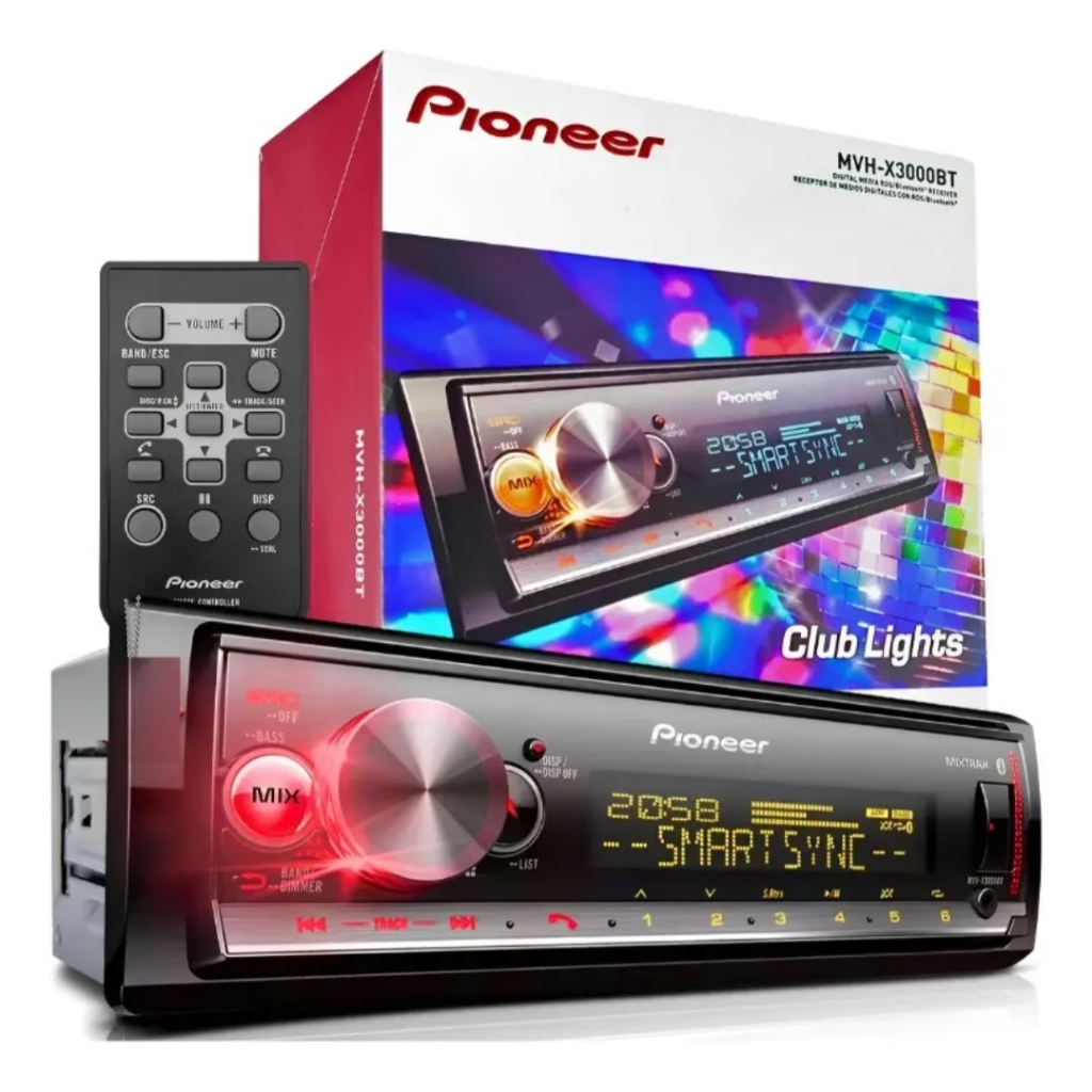 Rádio Automotivo Pioneer MVH-X3000BT Bluetooth USB MP3 LED Multicores Compatível Android IOS