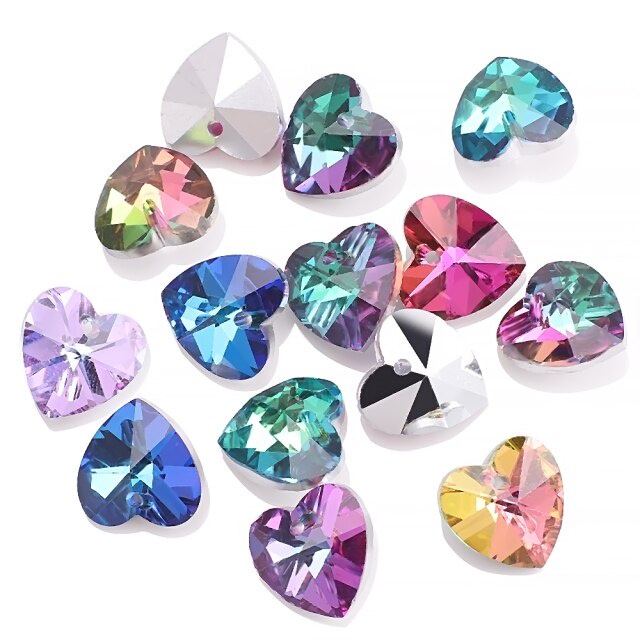 ZhuBI 14mm 20 Pcs Amor Do Coração De Cristal Contas De Vidro Encantos Pingente Multicolor Beads Jewelry Making Suprimentos Artesanato Para Pulseira Kit Diy Colar Brinco Anel Acessórios Conjuntos