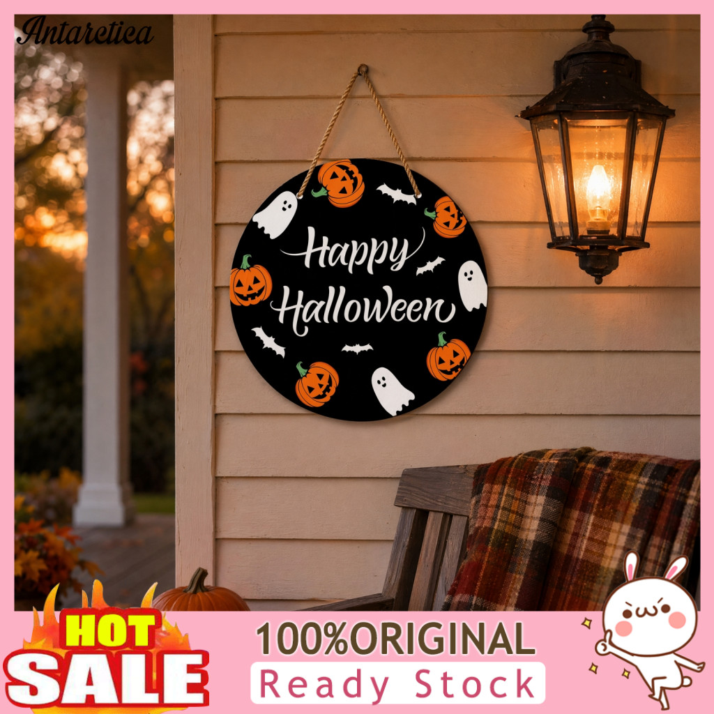 Halloween Door Sign Decoration Wooden Hanger Cute Ghost Welcome Wreath for Porch Indoor Wall Spooky Front for