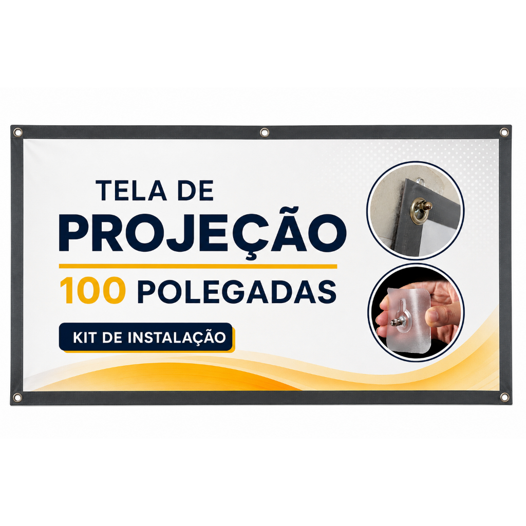 Tela de Projetor Telona Tecido Lona Premium Projeção DataShow Projetor 100 Polegadas Ilhós