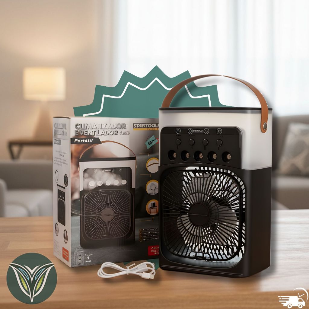 Ventilador Climatizador Umidificador Portátil Bivolt 10W Entrada USB Recarregável Preto Silencioso Refrigerador Portatil