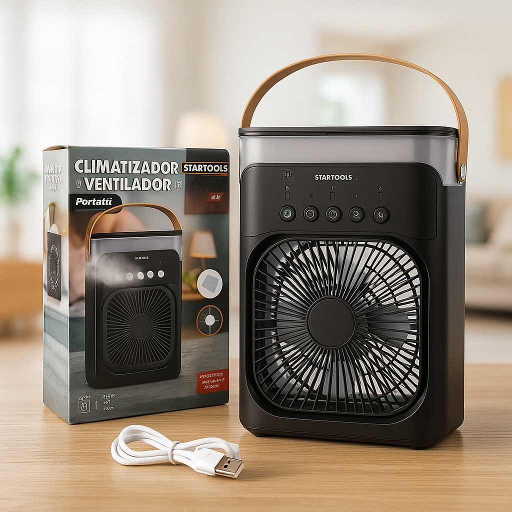 Climatizador Ventilador Portátil LED Bivolt 10W Umidificador Resfriador Ar Mini Cooler