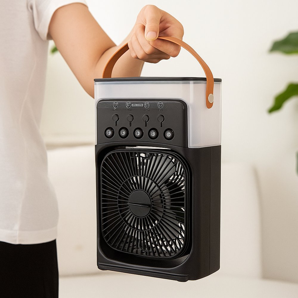 Ventilador Climatizador Portátil 10W USB Bivolt com LED – Preto, Compacto e Silencioso