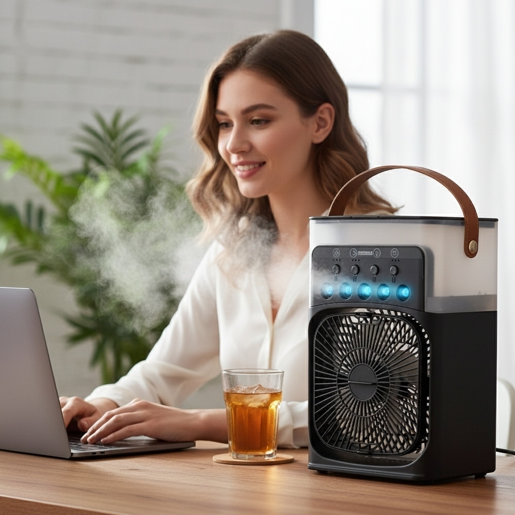 Climatizador E Ventilador Portátil Bivolt Com LED 10W Cor Preto