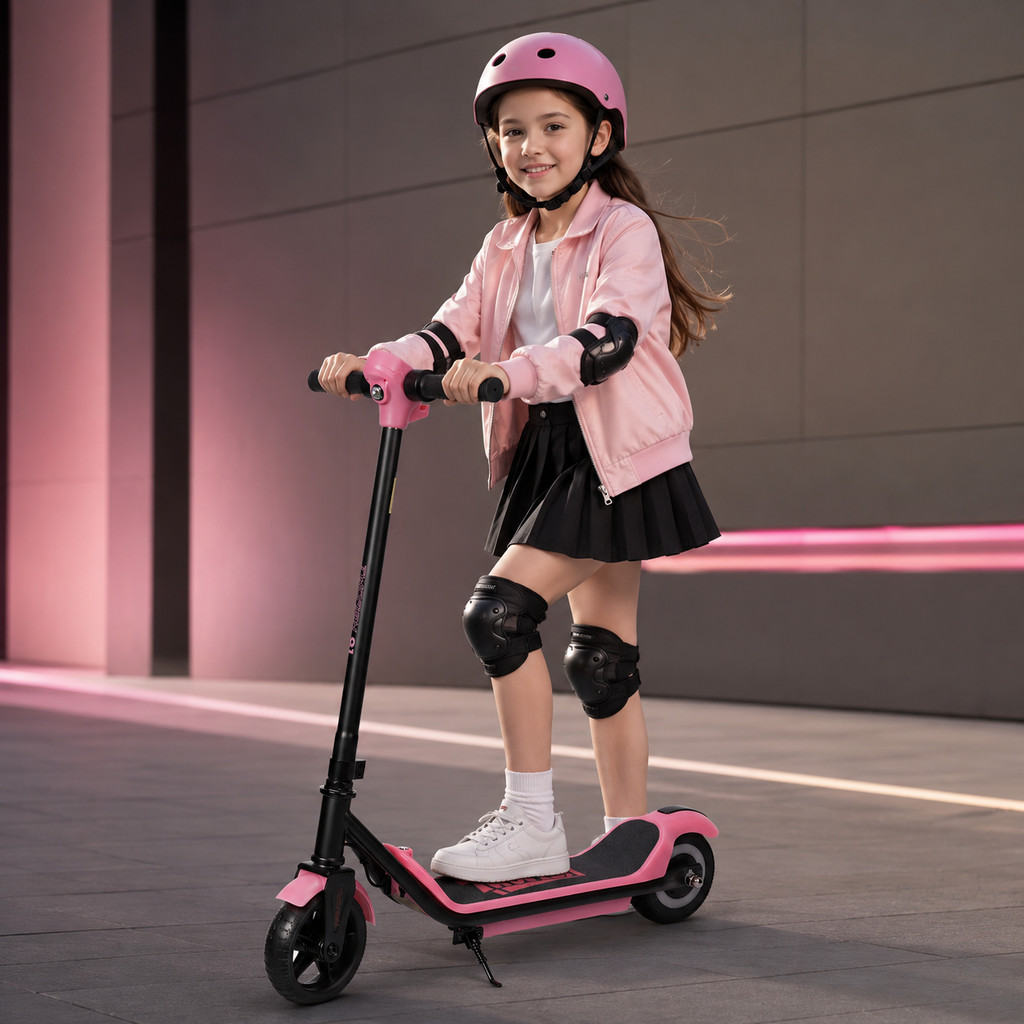 Patinete Elétrico Infantil Q1 110W LED Bluetooth Freio Duplo com Capacete e Proteções