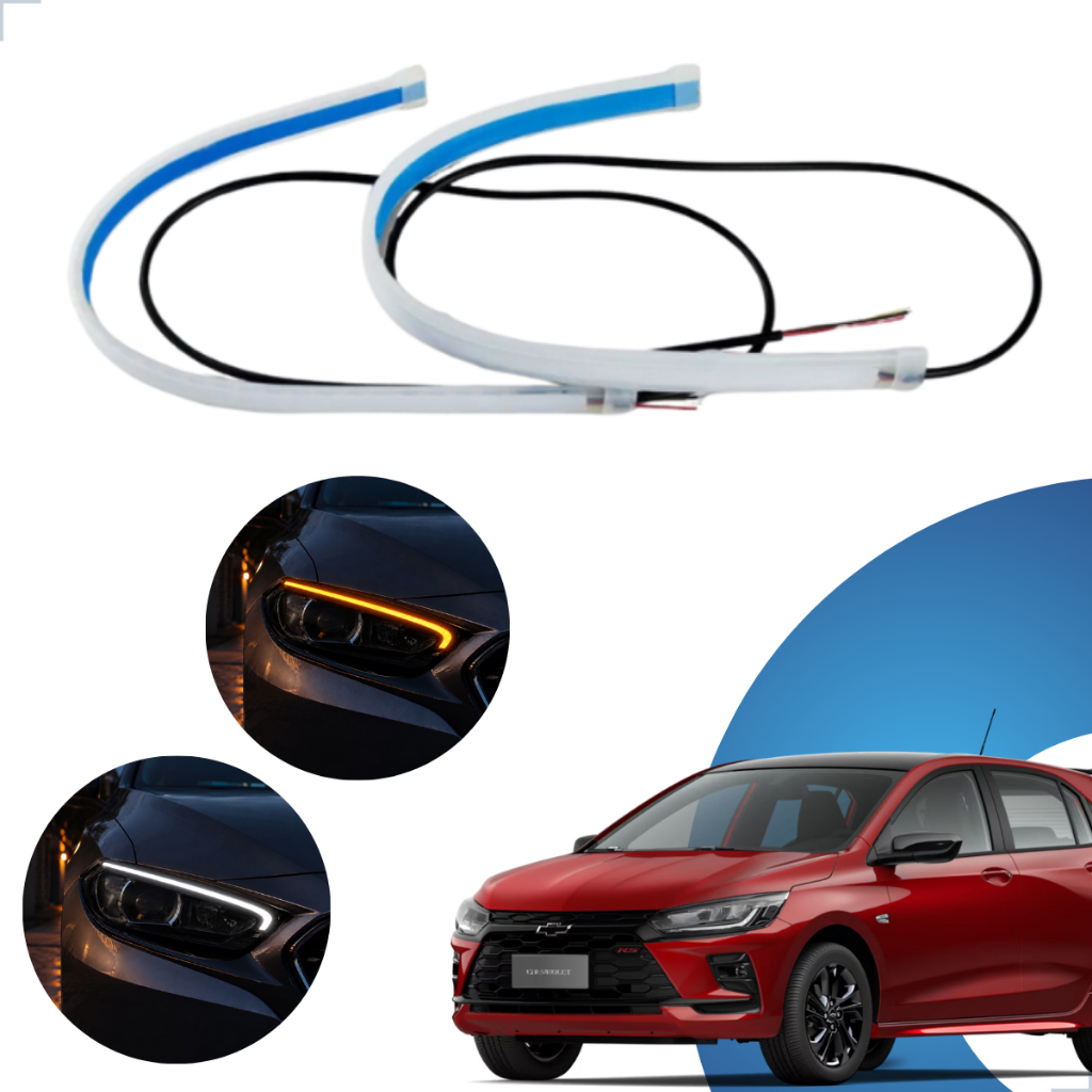 Kit Fitas Led DRL Farol + Seta 12v 60cm Onix 2012 2013 2014 2015 2016 2017 2018 2019 2020 2021 2022