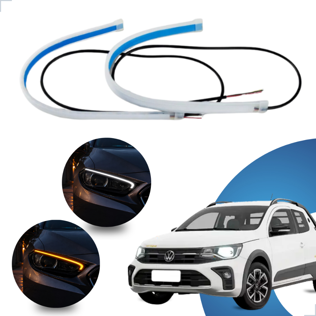 Kit Fitas Led DRL Farol + Seta 12v 45cm Saveiro G6 2013 2014 2015 2016 2017 2018 2019 2020 2021 2022