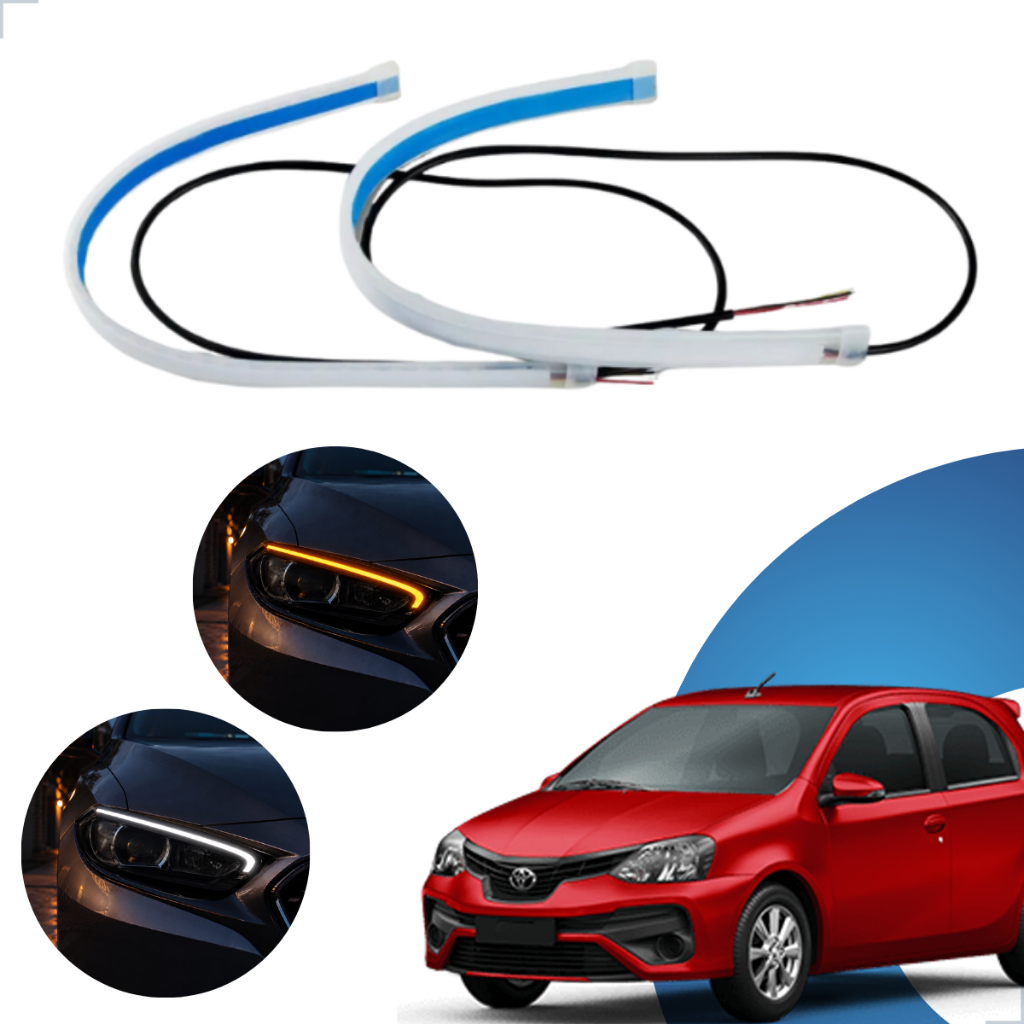 Kit Fitas Led DRL Farol + Seta 12v 60cm Etios 2012 2013 2014 2015 2016 2017 2018 2019 2020 2021