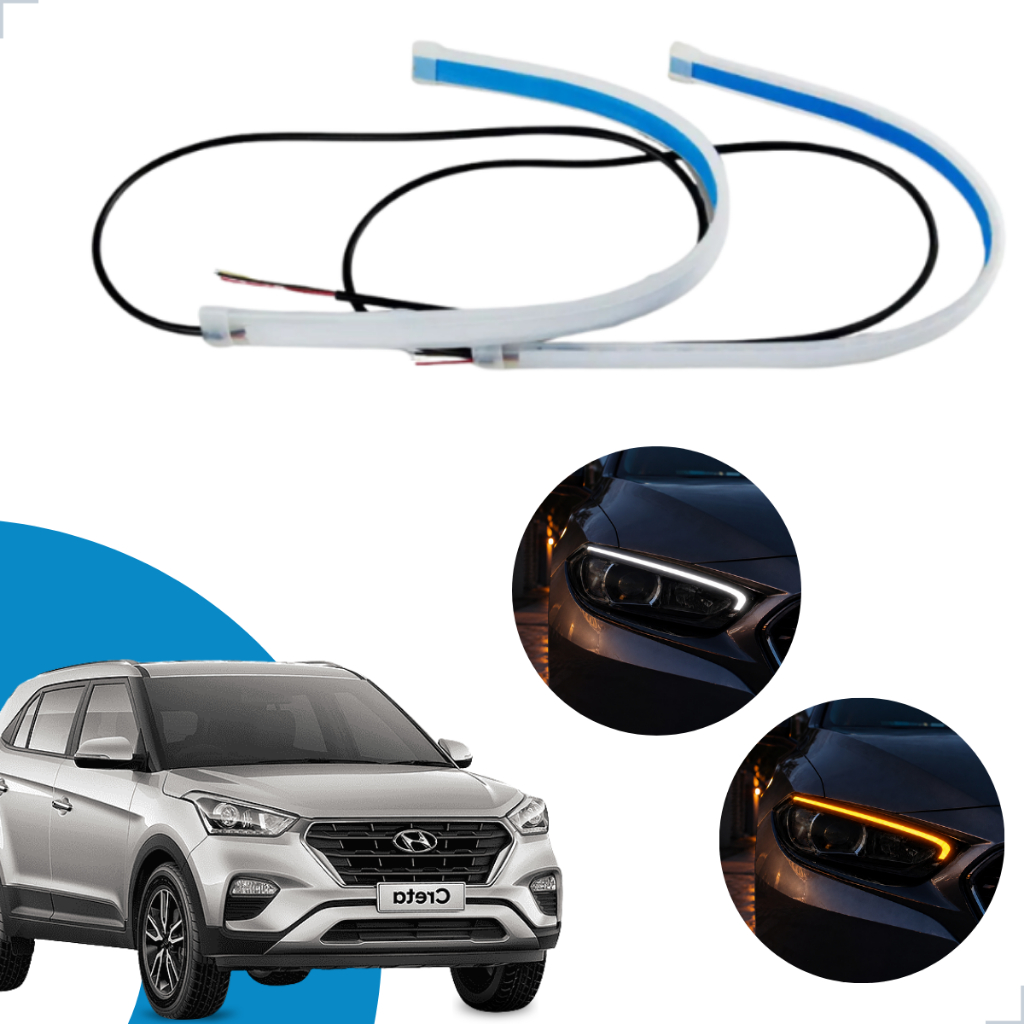 Kit Fitas Led DRL Farol + Seta 12v 60cm Creta 2016 2017 2018 2019 2020 2021 2022 2023
