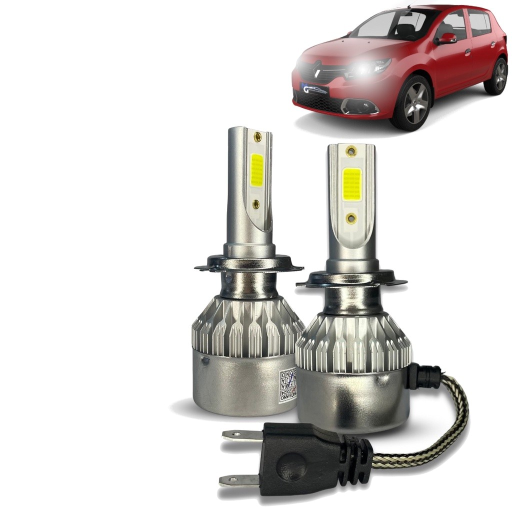 Kit Super Led C6 12v Sandero 2015 2016 2017 2018 2019 2020 À 2022 Farol Alto Baixo Milha