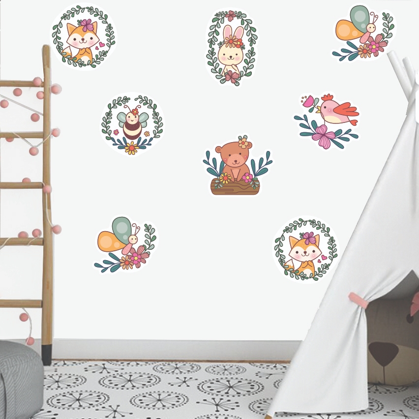 Adesivo De Parede Infantil Animais Safari Cute Urso Coelho