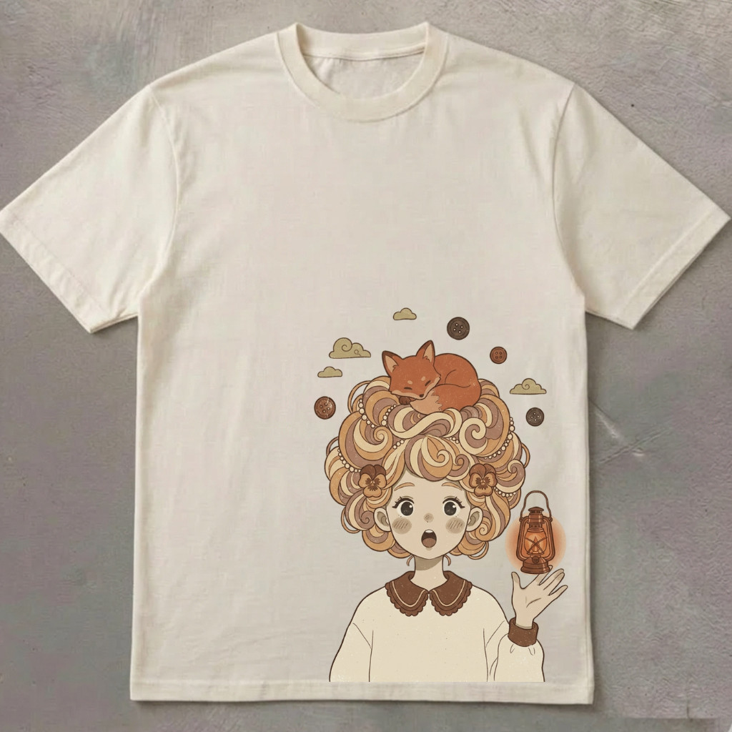 T Shirt Menina e a Raposa Estilo Cute Cute Anime Estampa Amante De Animais Fofinhos Casual Regular