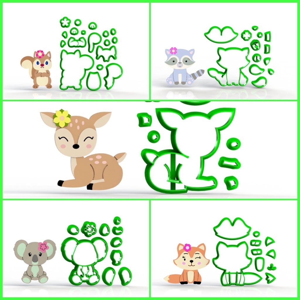 Cortador Kit Animais Do Bosque Encantado Cute Floresta Mod 3 6cm