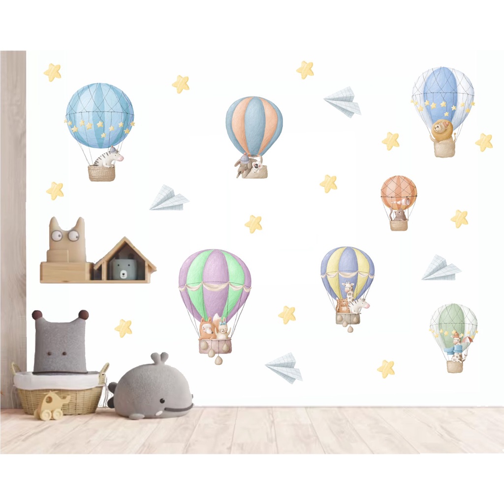 Adesivo de Parede Animais Cute em Balões Aquarela Papel de Parede Infantil Decalques Individuais